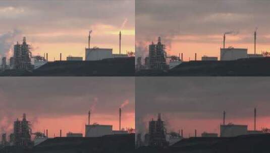 炼油厂白天到晚上的延时镜头高清在线视频素材下载