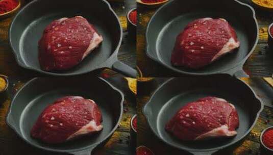 牛排 牛肉 煎牛排 平底锅 美食高清在线视频素材下载