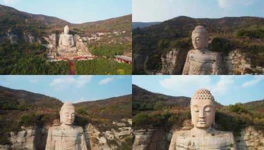 航拍山西太原蒙山大佛特写高清在线视频素材下载