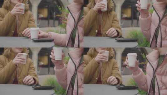 女人在咖啡馆喝咖啡高清在线视频素材下载