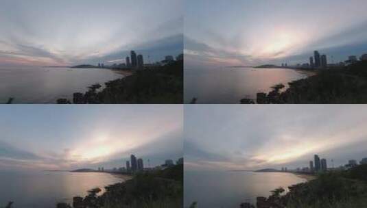 山东威海国际海水浴场沙滩清晨风云延时4K高清在线视频素材下载
