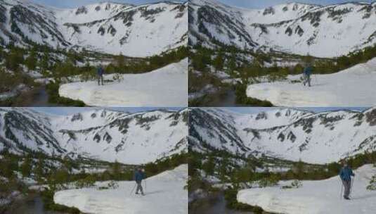 女人独自登雪山高清在线视频素材下载