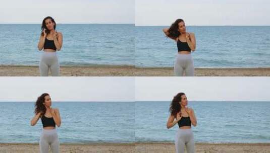 女模在海边拍摄高清在线视频素材下载