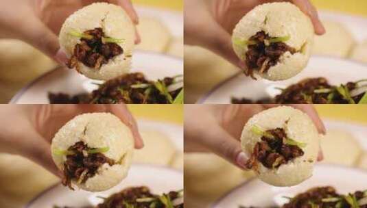 传统小吃烧饼夹羊肉高清在线视频素材下载
