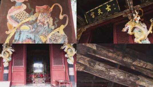 4k升格实拍道法古寺空镜雕塑墙绘艺术斑驳高清在线视频素材下载