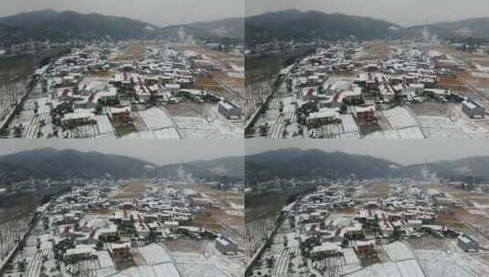 航拍美丽乡村田园冬天雪景高清在线视频素材下载