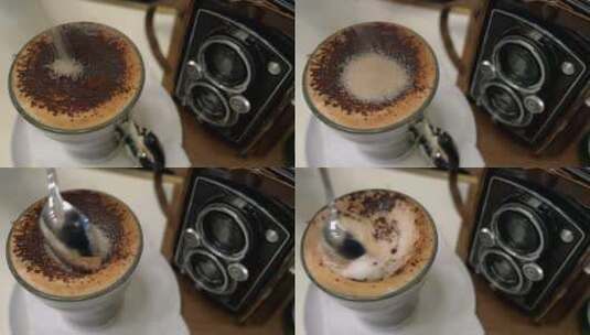 把糖倒进热咖啡里高清在线视频素材下载