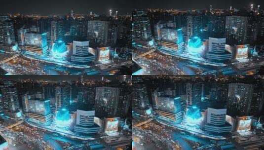 徐家汇美罗城裸眼3D夜景航拍高清在线视频素材下载
