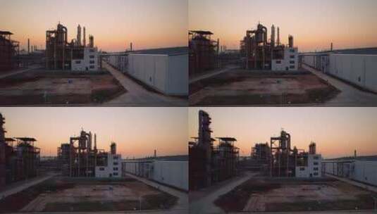 航拍日落市郊化工业炼油厂设施高清在线视频素材下载
