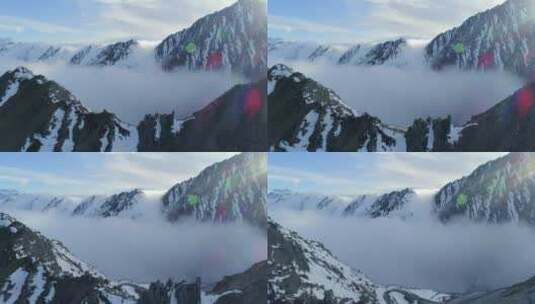 四川巴郎山航拍4k素材雪山风景晚霞余晖高清在线视频素材下载