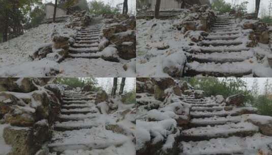 移动拍摄雪中行走上山路高清在线视频素材下载