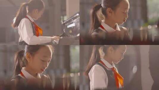 人像唯美儿童学生弹钢琴演奏琴特写琴键精英高清在线视频素材下载