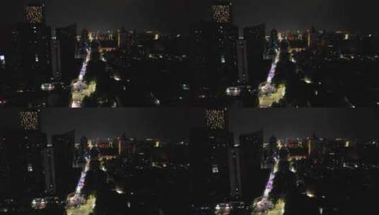 山东淄博城市夜景灯光航拍高清在线视频素材下载