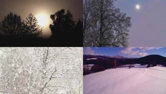 4k冬季景观自然唯美星辰 夜空 夕阳晚霞高清在线视频素材下载