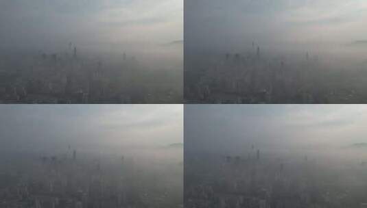 江苏南京城市清晨迷雾日出彩霞航拍高清在线视频素材下载