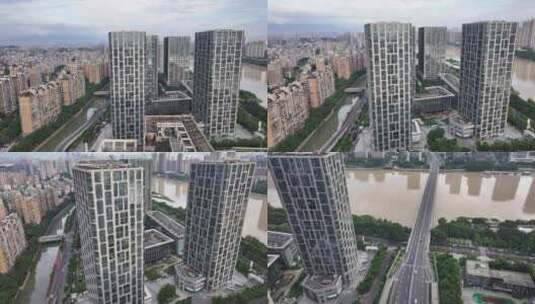 闽江畔建筑航拍高清在线视频素材下载