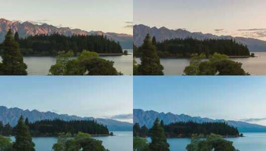 延时-新西兰的皇后镇、瓦卡皮图湖和山景高清在线视频素材下载