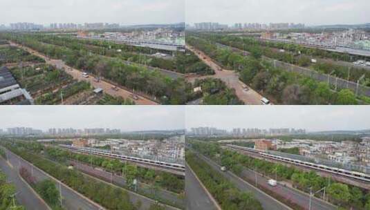 云南昆明城市交通轨道交通地铁航拍高清在线视频素材下载