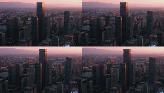 西安高新区都市之门夕阳照射建筑群高清在线视频素材下载