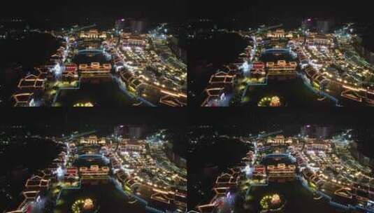 崇左太平古城夜景航拍高清在线视频素材下载