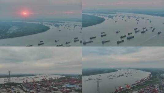 武汉阳逻港航拍高清在线视频素材下载