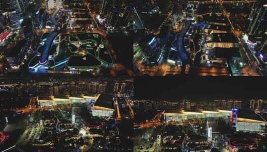 合集苏州会展中心时代广场夜景航拍高清在线视频素材下载
