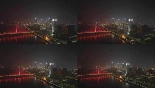 南昌市八一大桥夜景航拍赣江夜晚江景风光高清在线视频素材下载