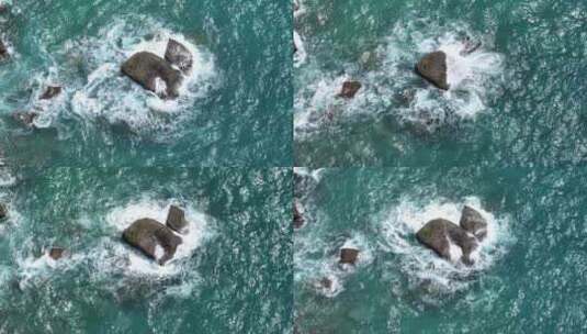 泰国普吉岛海水击打礁石溅起浪花特写镜头高清在线视频素材下载