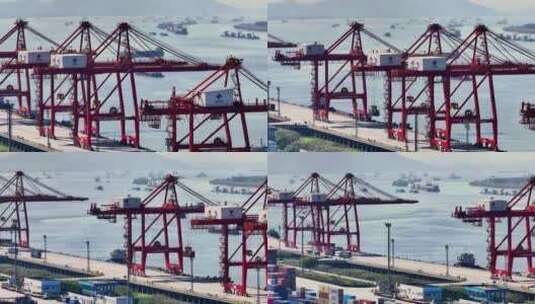 航拍长江龙潭港港口码头集装箱装卸运输航道高清在线视频素材下载