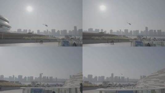 珠海大剧院直升机高清在线视频素材下载