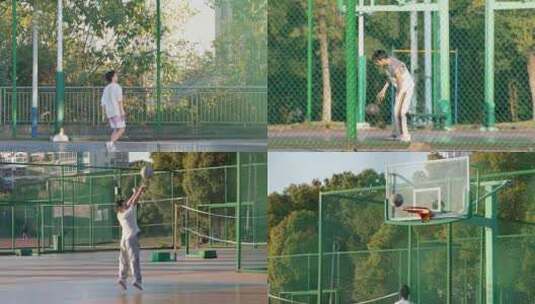男孩打篮球 运动场打篮球练习高清在线视频素材下载