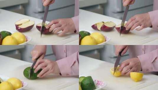 切水果切蛇果苹果切柠檬切牛油果高清在线视频素材下载