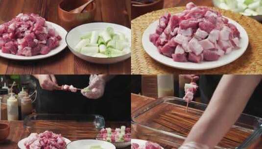 烧烤葱香猪肉串高清在线视频素材下载