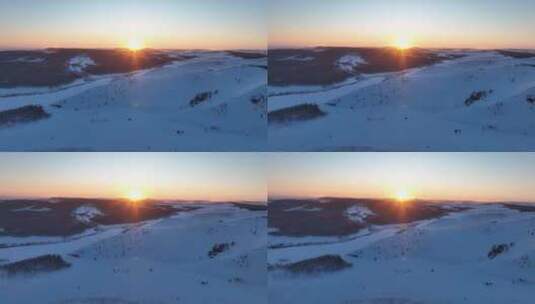冬季雪原雪景日落霞光高清在线视频素材下载