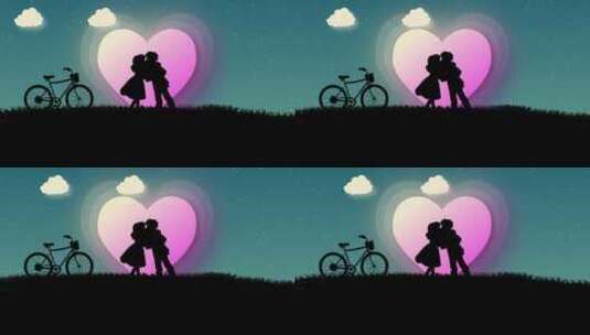 4K 浪漫的情侣在爱心背景的草地上亲吻高清在线视频素材下载