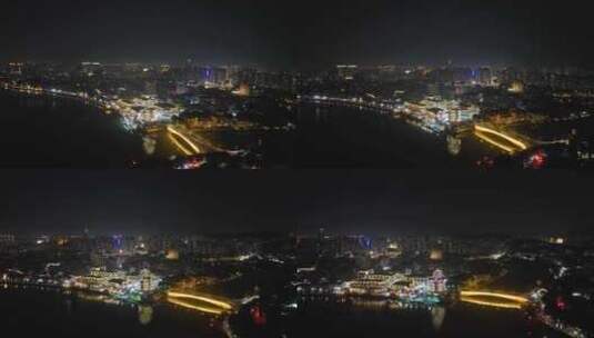 惠州合江楼夜景航拍东江夜晚风光河流风景高清在线视频素材下载