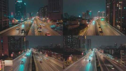 夜晚高架桥车流城市交通高清在线视频素材下载