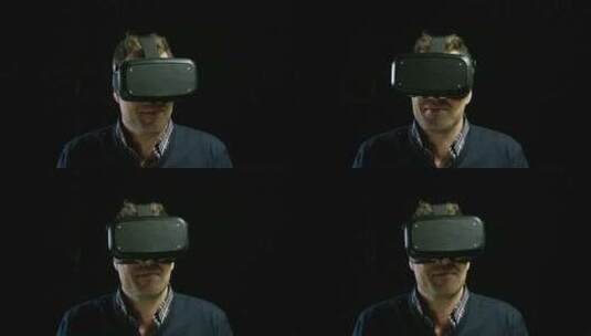 一个男孩使用眼洞窗和增强现实界面在3D图高清在线视频素材下载