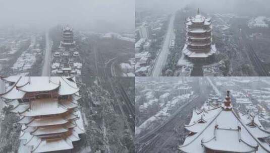 武汉黄鹤楼暴雪航拍甩尾延时高清在线视频素材下载