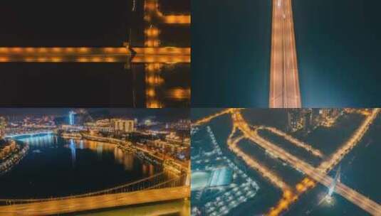 航拍柳州桥梁夜景延时摄影合集高清在线视频素材下载