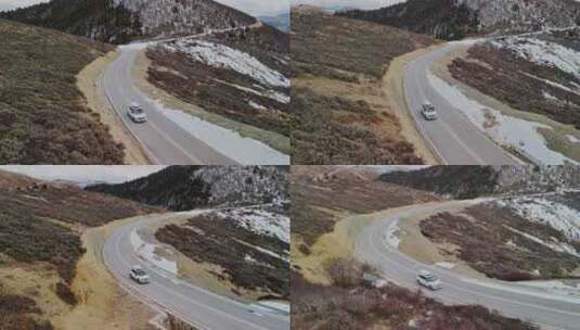 公路高原下雪车在公路行驶旅游自驾高清在线视频素材下载
