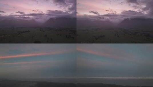 航拍新西兰福克斯冰川云雾日出高清在线视频素材下载
