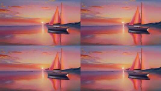 夕阳海景帆船高清在线视频素材下载