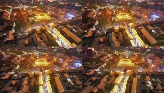 航拍扬州东关街夜景雪景高人流灯会高清在线视频素材下载