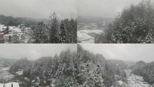 在高速的火车上看窗外的风光雪景高清在线视频素材下载