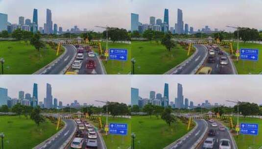 广州城市交通道路珠江新城进城出城车流高清在线视频素材下载