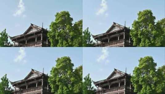 古建筑绿树和蓝天高清在线视频素材下载