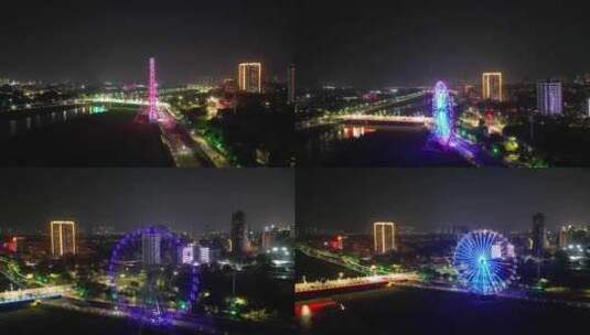 航拍广东茂名摩天轮夜景高清在线视频素材下载