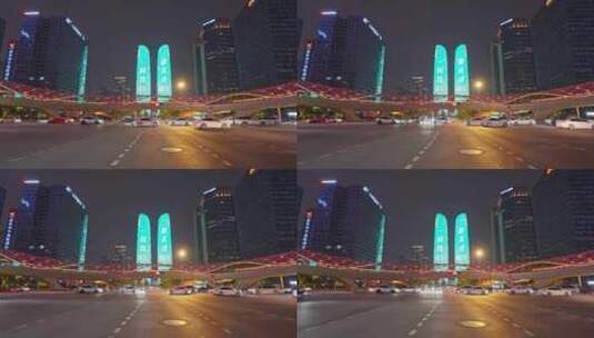 成都高新区交子之环和金融城双塔灯光秀夜景高清在线视频素材下载