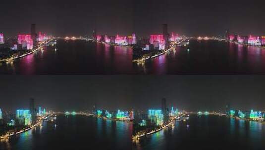 湖北武汉长江桥梁交通夜景航拍高清在线视频素材下载